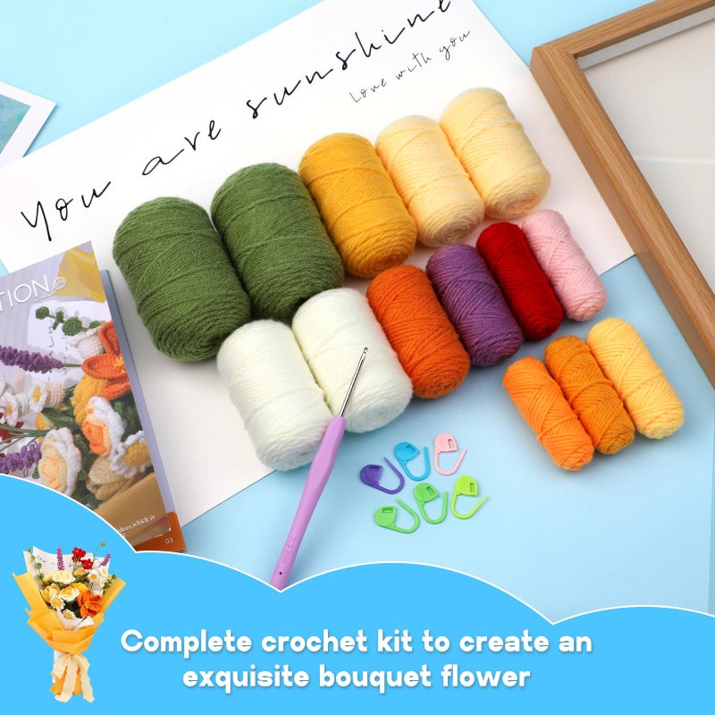 Iuuidu Crochet Kit for Beginners  Rose Flowers Bouquet Crochet Kit  Knitting Starter Kit with Crochet Yarn and Step-by-Step Instructions for Birthday  Mother's Day Wedding Anniversary Day Gifts - Image 4